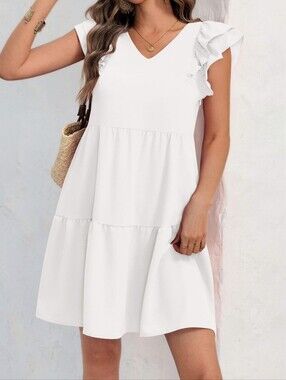 New! Zwurew Cute Ruffle Babydoll Summer Dress With Flutter Cap Sleeve